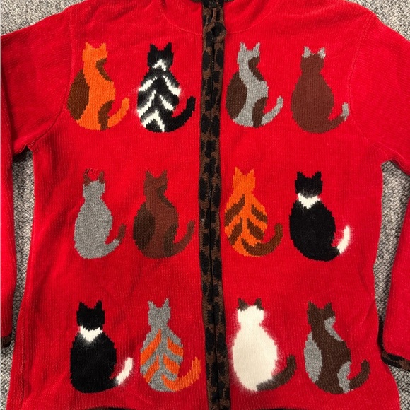 Woman’s Red Cat Pattern Jacket - Picture 2 of 8